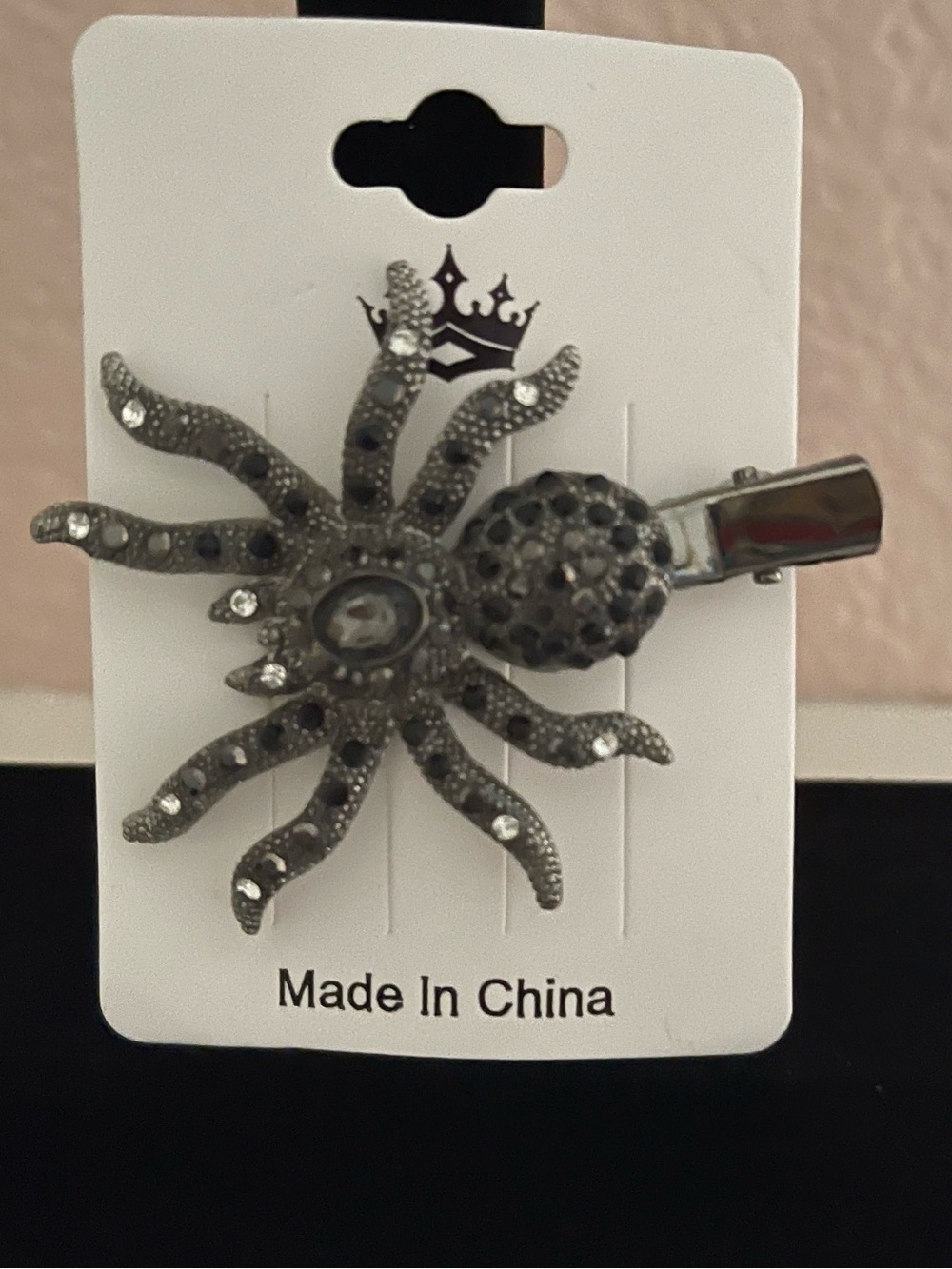 NWT Black and Silver Crystal Hair Clip, Halloween Hair Accessories